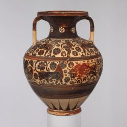 Corinthian black figure amphora with animal friezes