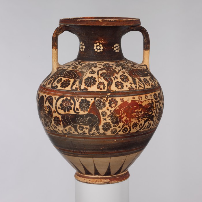 Corinthian black figure amphora with animal friezes