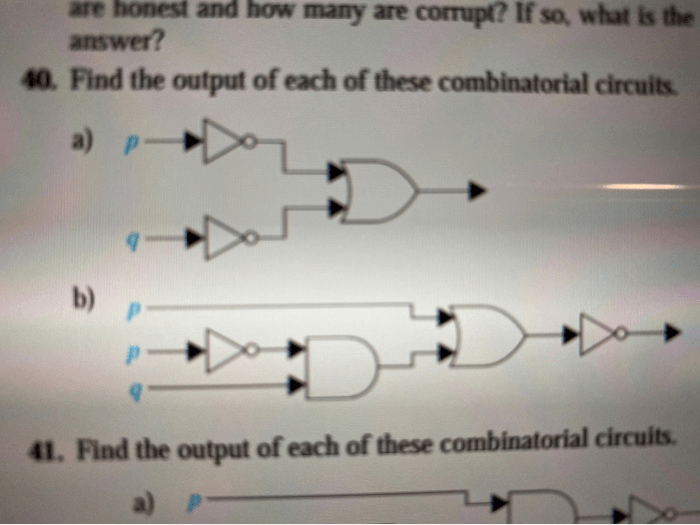 Find the output of each of these combinatorial circuits